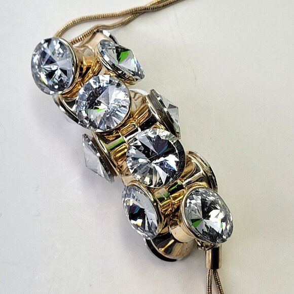 Bezel Set Clear Crystal PendantLong Necklace - Picture 3 of 9